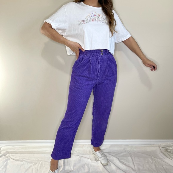 Vintage Purple High Waist Corduroy Pants (XS/S) - Picture 1 of 5